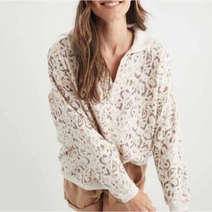 AERIE Leopard Print V-Neck ZipUp Oversized Sweater